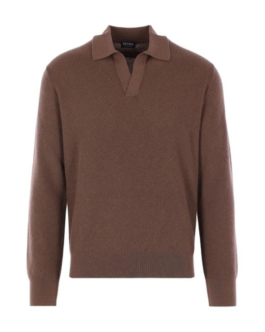 Zegna Brown Long Sleeve Knitted Jumper for men