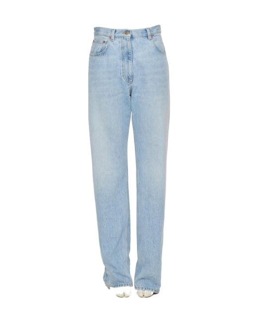 Valentino Blue Logo Patch Straight Leg Jeans