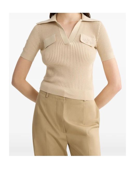 Patou Natural Ribbed Polo Knitted Top