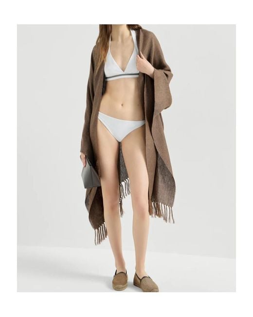 Brunello Cucinelli White Techno-Jersey Bikini Top With Monili