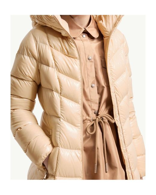 Moncler Natural Marusse Hooded Mid-Length Down Jacket