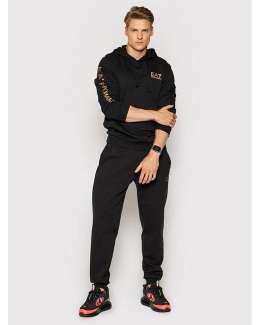 EA7 Black Logo-Print Hoodie for men
