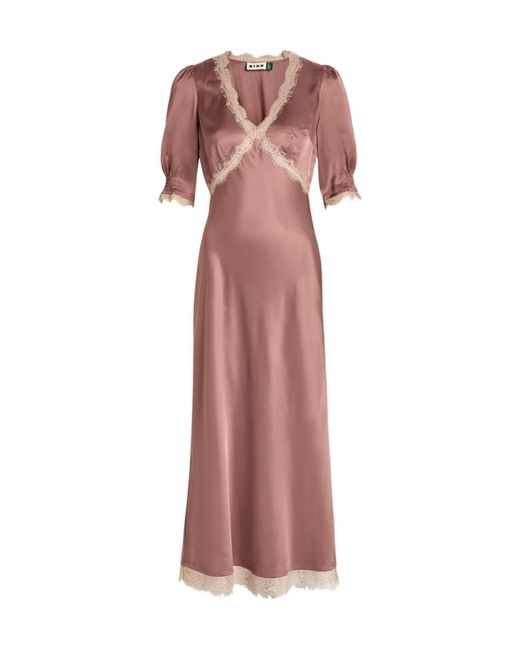 Rixo Pink Annina Lace-Embellished Satin Midi Dress