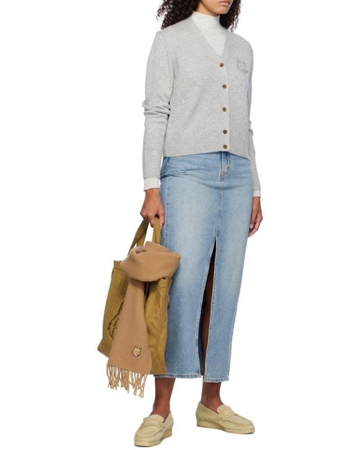 Maison Kitsuné Gray Maison Kitsuné Bold Fox Head Embroidered Knit Cardigan