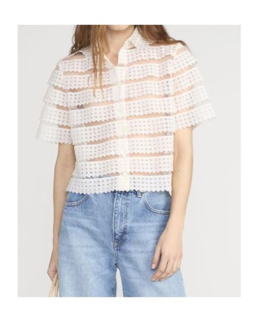 FRAME White The Lattice Crochet Blouse