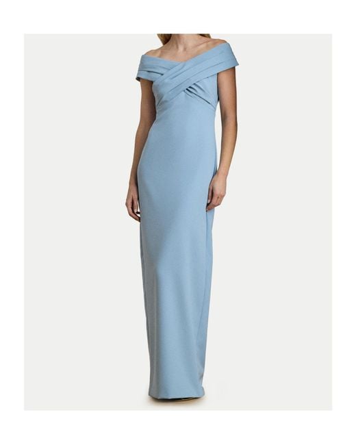 Ralph Lauren Blue Lauren Crepe Off-The-Shoulder Gown