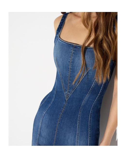 Elisabetta Franchi Blue Panelled Square-Neck Dress