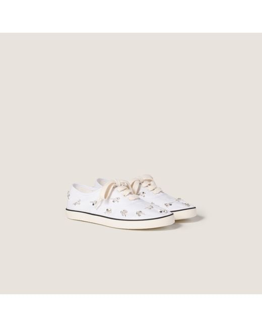 Miu Miu White Embellished Low-Top Sneakers