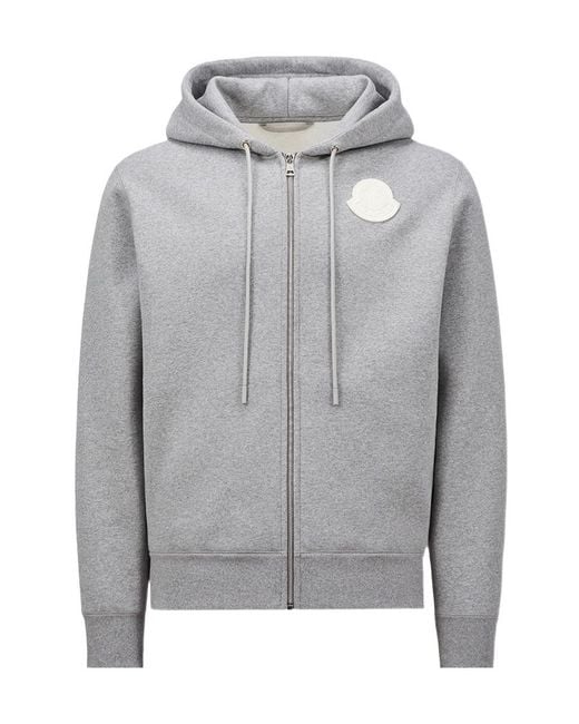 Moncler Gray Logo Patch Drawstring Hoodie for men