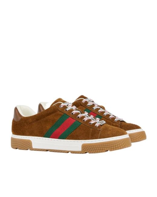 Gucci Brown Ace Sneaker With Web, Suede for men