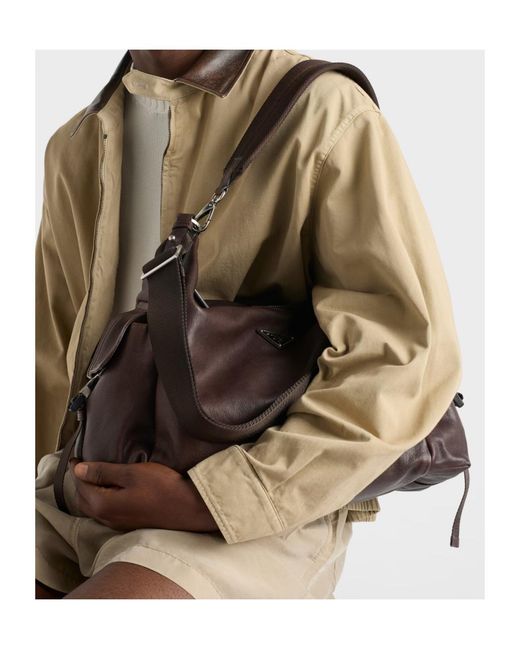 Prada Brown Explore Leather Shoulder Bag for men
