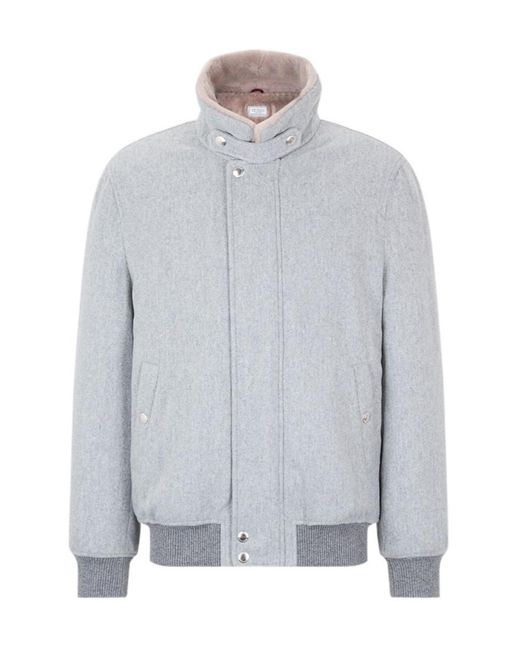 Brunello Cucinelli Gray High-Neck Long-Sleeved Casual Jacket for men