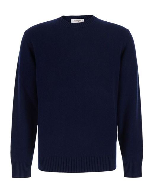 Kangra Cashmere Blue Long-Sleeve Crew-Neck Sweater for men