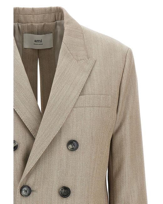 AMI Natural Double-Breasted Split Blazer