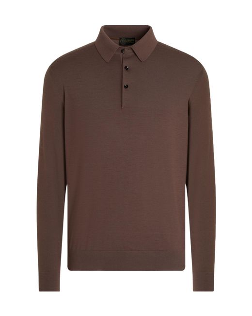 Zegna Brown Long-Sleeved Polo Shirt for men