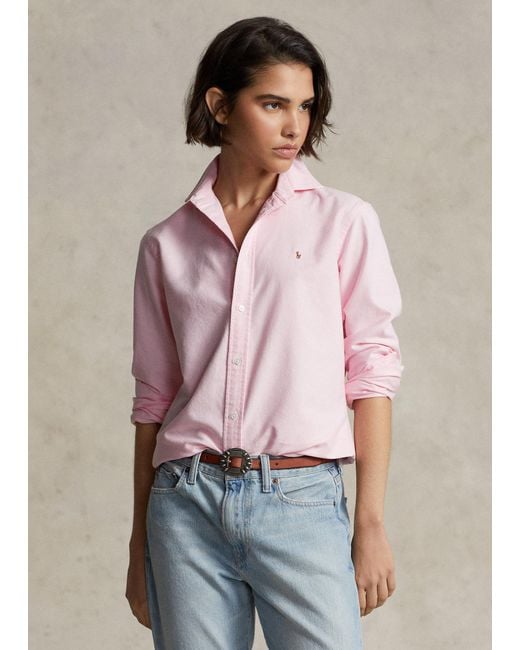 Polo Ralph Lauren Pink Logo Embroidered Long-Sleeved Shirt