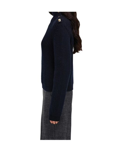 Ferragamo Blue Knitted Sweater With Gancini Button Detail