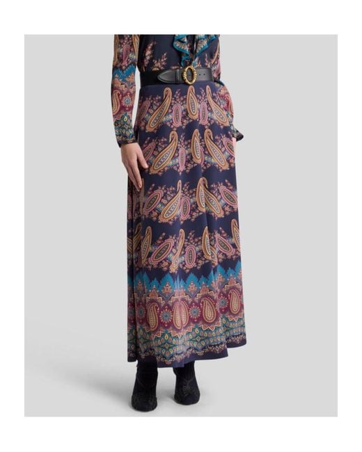 Etro Purple Paisley-Printed Pleated Maxi Skirt