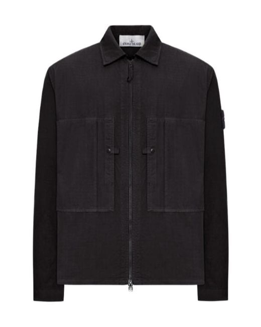 Stone Island Black Zip-Front Badge Shirt for men