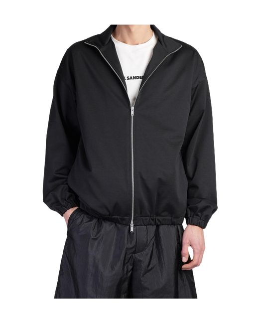 Jil Sander Black Zip-Up Long Sleeved Sweatshirt for men