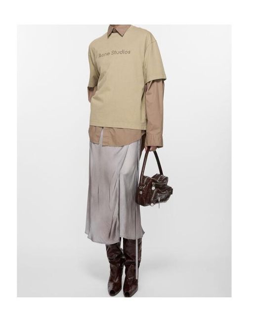 Acne Gray Satin Wrap Midi Skirt