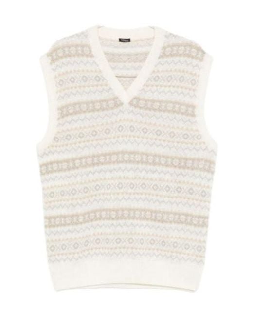 Kiton White V-Neck Knitted Vest for men