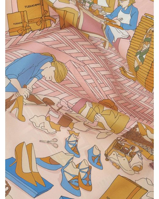 Ferragamo White Ferragamo Atelier Printed Satin Scarf