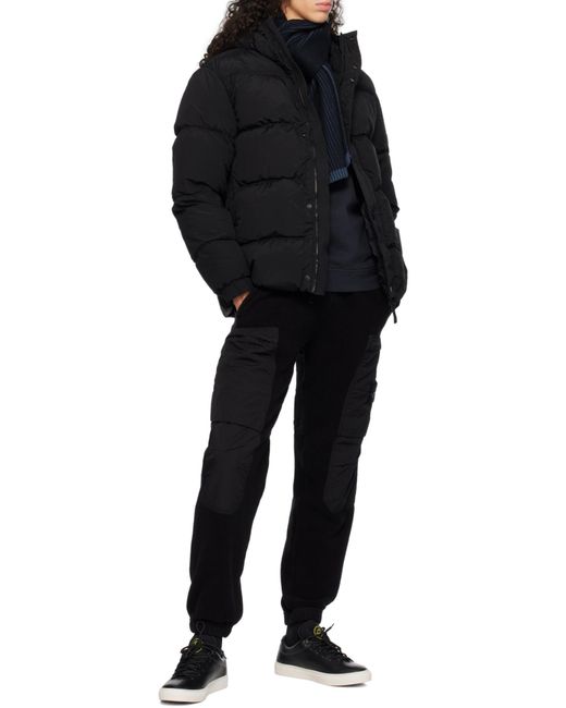 Stone Island Black Logo Patch Hooded Puffer Jacket for men