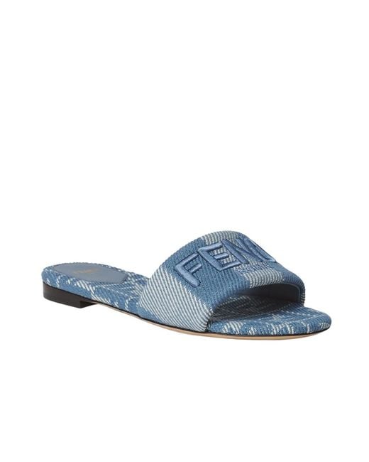 Fendi Blue Sunshine Denim-Effect Jacquard Slides