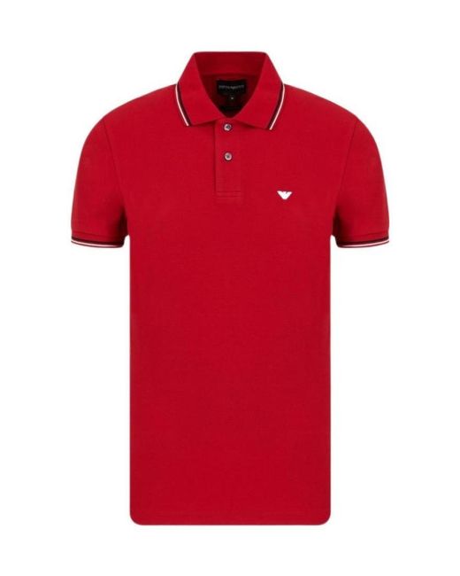 Emporio Armani Red Logo Detailed Short-Sleeved Polo Shirt for men