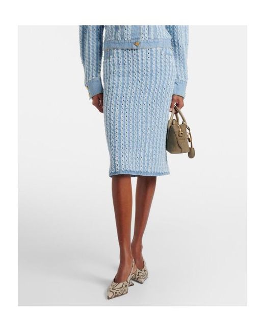 Nina Ricci Blue Striped Denim Pencil Skirt
