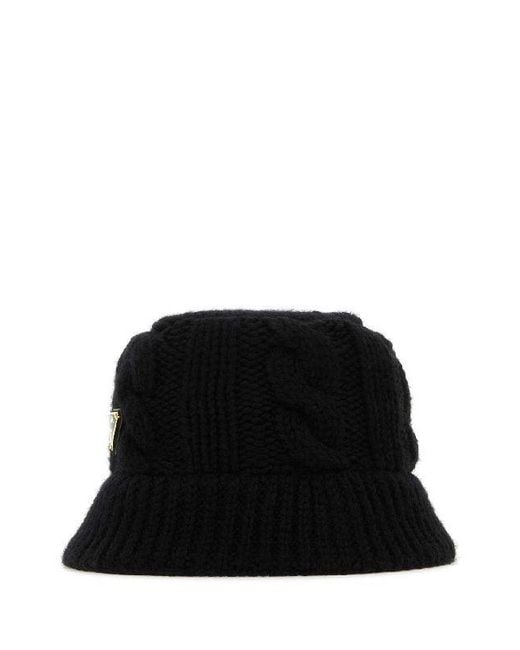 Prada Black Cable-Knit Bucket Hat