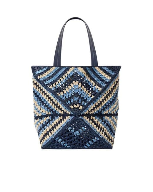 Loewe Blue Puzzle Fold Xl Crochet Tote Bag for men