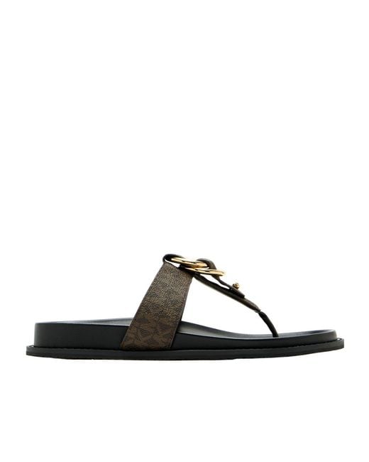 Michael Kors Brown Logo Monogram Ring-Detail Flat Sandals
