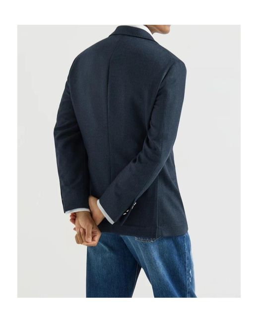 Brunello Cucinelli Blue Mouliné Virgin-Wool Twill Deconstructed Cavallo Blazer With Metal Buttons for men