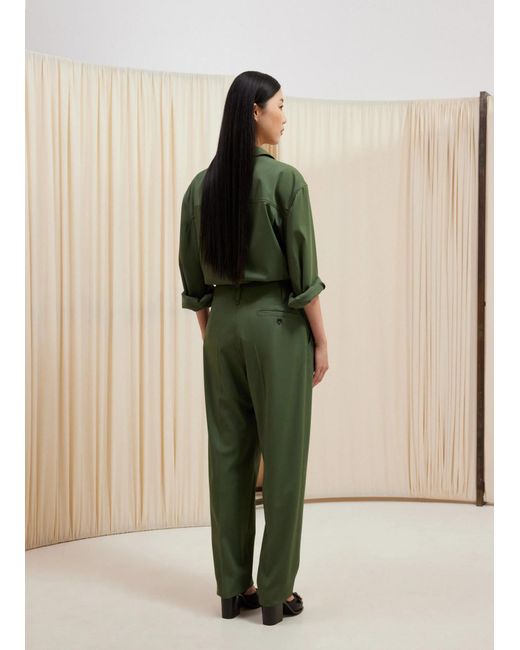 Lemaire Green Pleated Tapered Leg Trousers for men