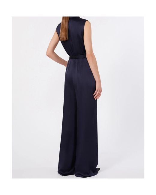 Max Mara Blue Envers Satin Tuxedo Jumpsuit