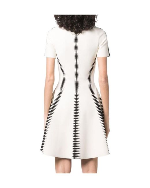 McQueen White Spine Jacquard-Pattern Flared Mini Dress