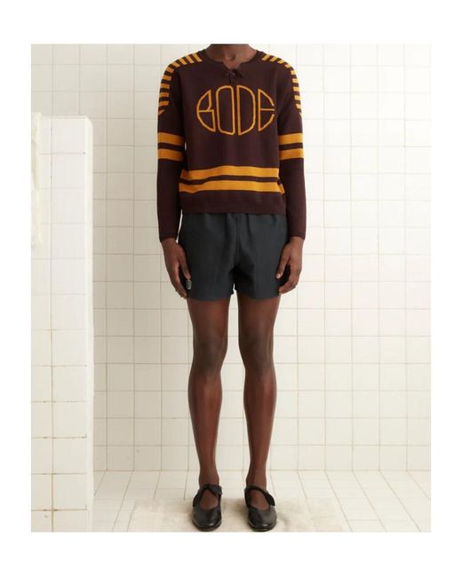 Bode Blue Sweater With Tie Neckline for men