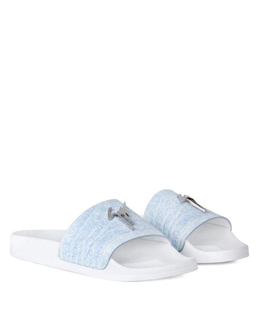 Giuseppe Zanotti Blue Logo Plaque Embossed Slides