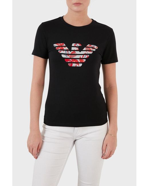 Emporio Armani Black Round Collar Logo T-Shirt