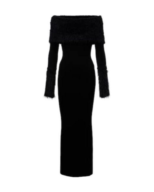 Jean Paul Gaultier Black Ribbed-Knit Faux Fur-Trimmed Maxi Dress