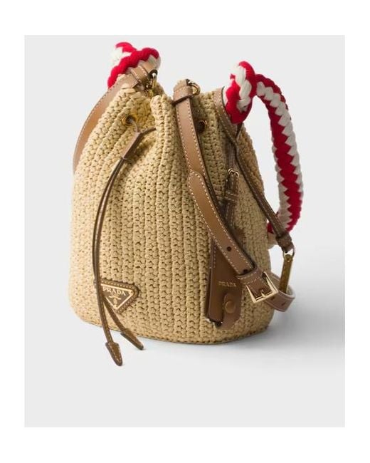 Prada Natural Woven Drawstring Bucket Bag