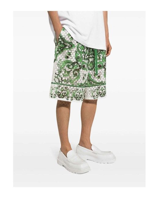 Dolce & Gabbana Green Printed Silk Shorts for men