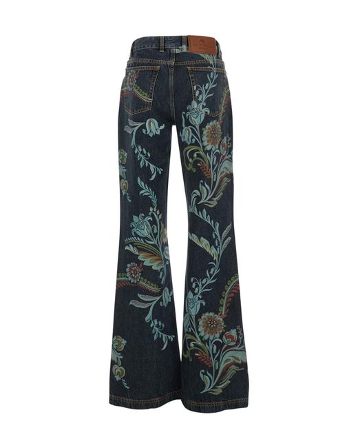 Etro Blue Logo Patch Printed Denim Jeans
