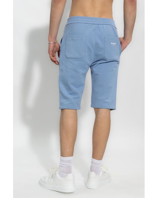 Balmain Blue Drawstring Elastic Waist Track Shorts for men