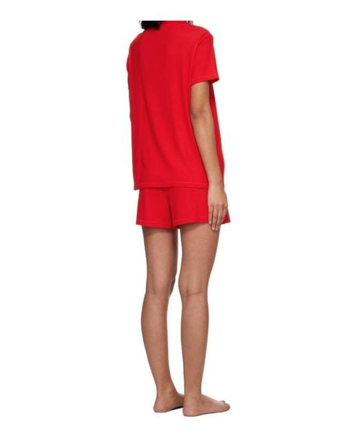 Skims Red Elastic Ribbed Knitted Pajama Set