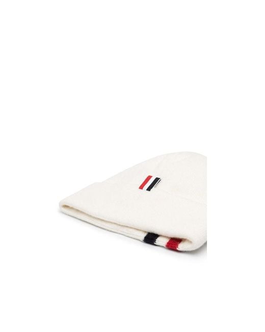 Thom Browne White Stripe Detail Merino Beanie for men