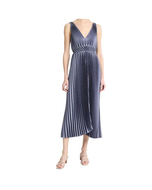 Vince Blue Pleated Satin Midi Dress