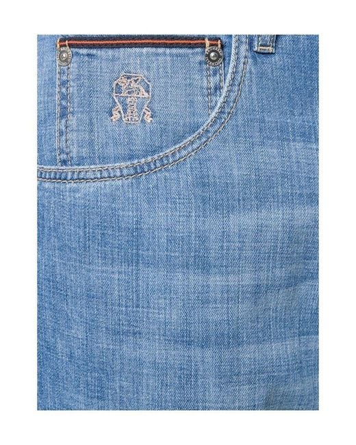 Brunello Cucinelli Blue Logo Patch Tapered Jeans for men